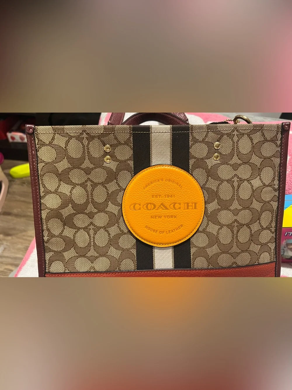 COACH BAG in brown and orange tote small